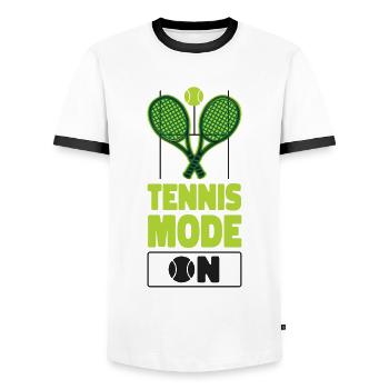 Drôle de joueur de tennis Raquette Tennis - T-shirt contrasté Homme - blanc/noir - Devant - AI Model Female 172 light (172cm) & AI Model Male 178 dark (178cm)