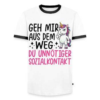 Écarte-toi de mon chemin, contact social inutile - T-shirt contrasté Homme - blanc/noir - Devant - AI Model Female 172 light (172cm) & AI Model Male 178 dark (178cm)