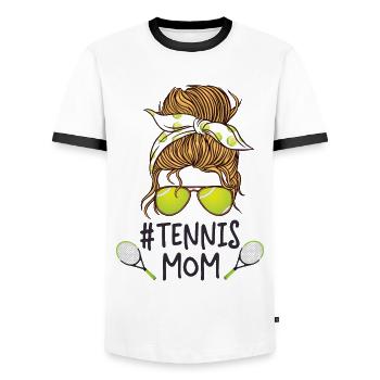 Raquette de joueur de tennis drôle - T-shirt contrasté Homme - blanc/noir - Devant - AI Model Female 172 light (172cm) & AI Model Male 178 dark (178cm)