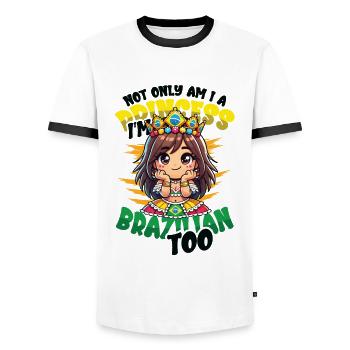 Girls of Brazilian origin Brazil - Men's Ringer Shirt - white/black - Front - AI Model Female 172 light (172cm) & AI Model Male 178 dark (178cm)