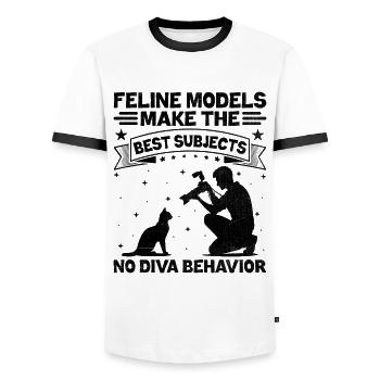 Cat Photographers Cat Lovers Photograpy Cats Photo - Men's Ringer Shirt - white/black - Front - AI Model Female 172 light (172cm) & AI Model Male 178 dark (178cm)