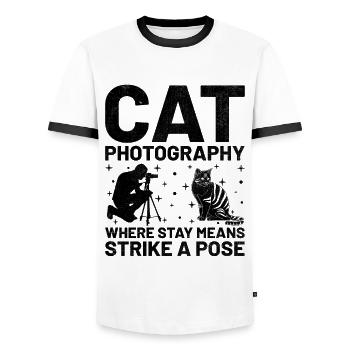 Cat Photographers Cat Lovers Photograpy Cats Photo - Men's Ringer Shirt - white/black - Front - AI Model Female 172 light (172cm) & AI Model Male 178 dark (178cm)