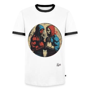 Compétition de boxeur poids lourd vintage - T-shirt contrasté Homme - blanc/noir - Devant - AI Model Female 172 light (172cm) & AI Model Male 178 dark (178cm)