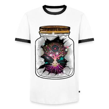 Meditation Tree Nature Mystical Meditate Fantasy - Men's Ringer Shirt - white/black - Front - AI Model Female 172 light (172cm) & AI Model Male 178 dark (178cm)