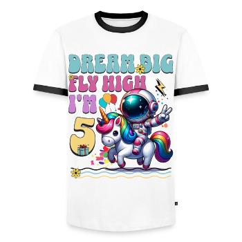 Astronaute Licorne 5e anniversaire - T-shirt contrasté Homme - blanc/noir - Devant - AI Model Female 172 light (172cm) & AI Model Male 178 dark (178cm)