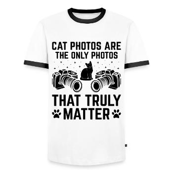 Cat Photographers Cat Lovers Photograpy Cats Photo - Men's Ringer Shirt - white/black - Front - AI Model Female 172 light (172cm) & AI Model Male 178 dark (178cm)