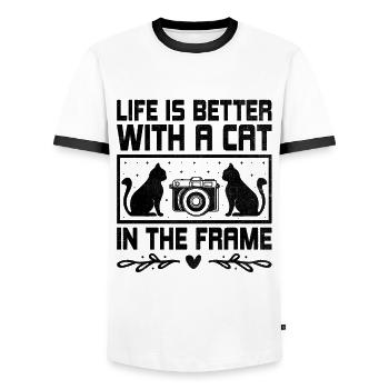 Cat Photographers Cat Lovers Photograpy Cats Photo - Men's Ringer Shirt - white/black - Front - AI Model Female 172 light (172cm) & AI Model Male 178 dark (178cm)