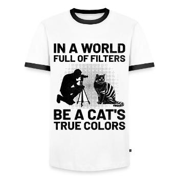 Cat Photographers Cat Lovers Photograpy Cats Photo - Men's Ringer Shirt - white/black - Front - AI Model Female 172 light (172cm) & AI Model Male 178 dark (178cm)