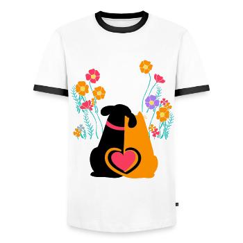 Dog, Cat, Garden, Love, Nature, Nature Lover - Men's Ringer Shirt - white/black - Front - AI Model Female 172 light (172cm) & AI Model Male 178 dark (178cm)
