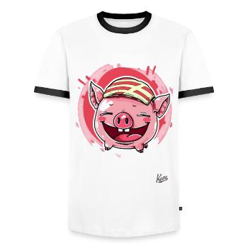 Happy, funny pig - Men's Ringer Shirt - white/black - Front - AI Model Female 172 light (172cm) & AI Model Male 178 dark (178cm)