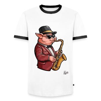Jazz trumpets at their finest, saxophone pig - Men's Ringer Shirt - white/black - Front - AI Model Female 172 light (172cm) & AI Model Male 178 dark (178cm)