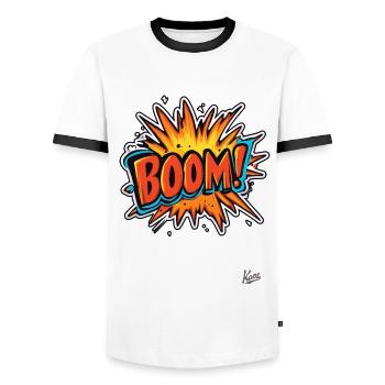 Explosion de dessin animé : Boum ! - T-shirt contrasté Homme - blanc/noir - Devant - AI Model Female 172 light (172cm) & AI Model Male 178 dark (178cm)