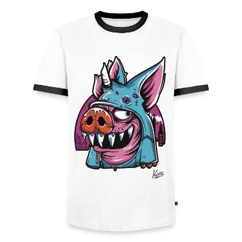 Lustiger Quasi-Modo: Das Cartoon-Schwein von Notre - Männer Kontrast-T-Shirt - Weiß/Schwarz - Vorne - AI Model Female 172 light (172cm) & AI Model Male 178 dark (178cm)