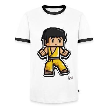 Yellow Tracksuit: Pixel Kung Fu Lee - Men's Ringer Shirt - white/black - Front - AI Model Female 172 light (172cm) & AI Model Male 178 dark (178cm)