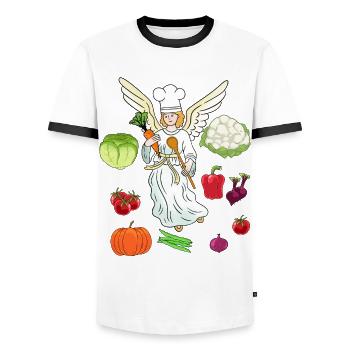 heavenly cook cook cooks culinary art vegetables angel - Men's Ringer Shirt - white/black - Front - AI Model Female 172 light (172cm) & AI Model Male 178 dark (178cm)