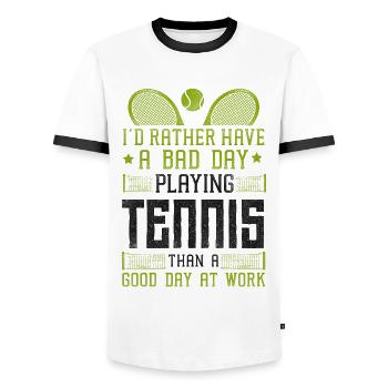 drôle de raquette de joueur de tennis que j’aurais - T-shirt contrasté Homme - blanc/noir - Devant - AI Model Female 172 light (172cm) & AI Model Male 178 dark (178cm)