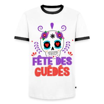 Fierté Haïti, pays drapeau haïtien - T-shirt contrasté Homme - blanc/noir - Devant - AI Model Female 172 light (172cm) & AI Model Male 178 dark (178cm)