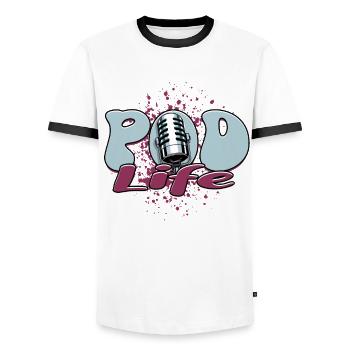 Podcast Podcaster Podcasting - T-shirt contrasté Homme - blanc/noir - Devant - AI Model Female 172 light (172cm) & AI Model Male 178 dark (178cm)