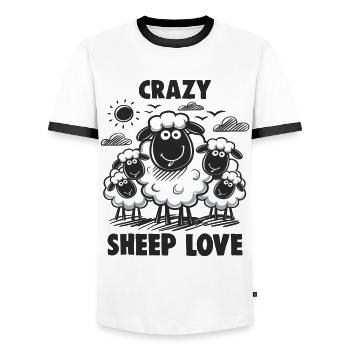 Funny Sheep Crazy Sheep Love - Men's Ringer Shirt - white/black - Front - AI Model Female 172 light (172cm) & AI Model Male 178 dark (178cm)