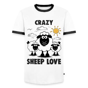 Funny Sheep Crazy Sheep Love - Men's Ringer Shirt - white/black - Front - AI Model Female 172 light (172cm) & AI Model Male 178 dark (178cm)