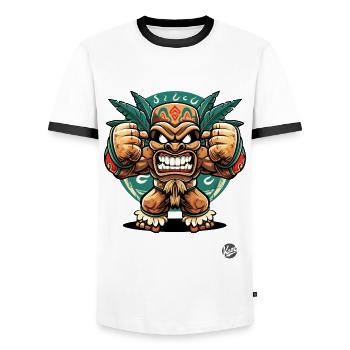 Wütender Maya-Aztekischer Dschungel-Tiki-Gott - Männer Kontrast-T-Shirt - Weiß/Schwarz - Vorne - AI Model Female 172 light (172cm) & AI Model Male 178 dark (178cm)