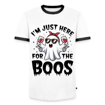 Fantôme d’Halloween, je suis juste là pour les huées - T-shirt contrasté Homme - blanc/noir - Devant - AI Model Female 172 light (172cm) & AI Model Male 178 dark (178cm)