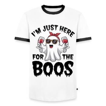 I'm just here for the Boos Halloween Party - Men's Ringer Shirt - white/black - Front - AI Model Female 172 light (172cm) & AI Model Male 178 dark (178cm)