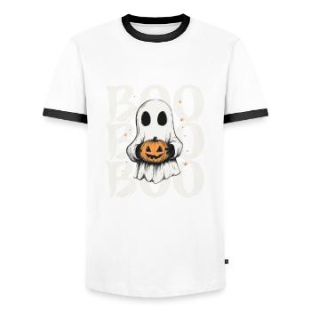 Geist mit Kürbis Boo“ Halloween - Männer Kontrast-T-Shirt - Weiß/Schwarz - Vorne - AI Model Female 172 light (172cm) & AI Model Male 178 dark (178cm)