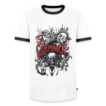 Berlin Köpenick Souvenir Cöpenick Dark Skull - Men's Ringer Shirt - white/black - Front - AI Model Female 172 light (172cm) & AI Model Male 178 dark (178cm)
