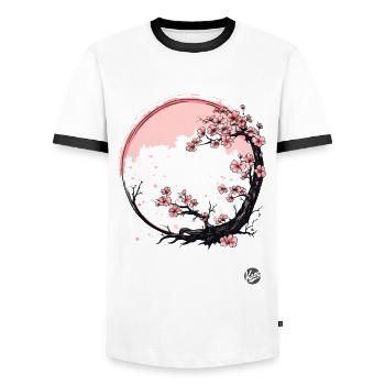 Japanese cherry blossoms - Men's Ringer Shirt - white/black - Front - AI Model Female 172 light (172cm) & AI Model Male 178 dark (178cm)