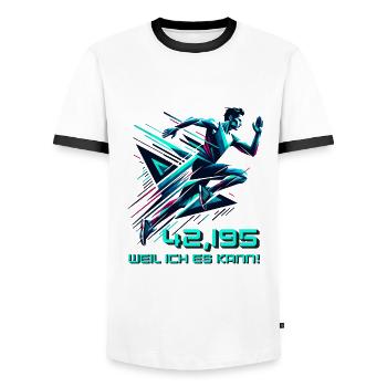 Marathonläufer läuft Marathon 42km - Männer Kontrast-T-Shirt - Weiß/Schwarz - Vorne - AI Model Female 172 light (172cm) & AI Model Male 178 dark (178cm)