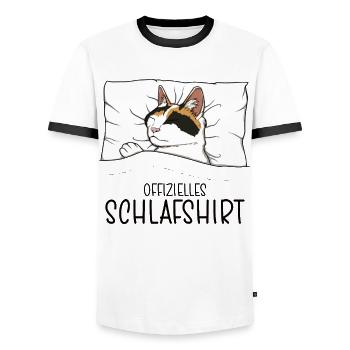 Offizielles Schlafshirt Japanische Bobtail Katze - Männer Kontrast-T-Shirt - Weiß/Schwarz - Vorne - AI Model Female 172 light (172cm) & AI Model Male 178 dark (178cm)