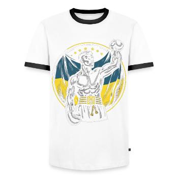 Ukrainian boxer Patriotic boxer - Men's Ringer Shirt - white/black - Front - AI Model Female 172 light (172cm) & AI Model Male 178 dark (178cm)