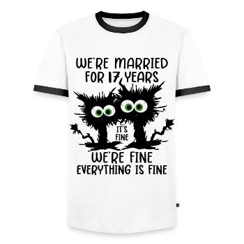 17 Jahre Verheiratet Orchideenhochzeit Geschenk - Männer Kontrast-T-Shirt - Weiß/Schwarz - Vorne - AI Model Female 172 light (172cm) & AI Model Male 178 dark (178cm)