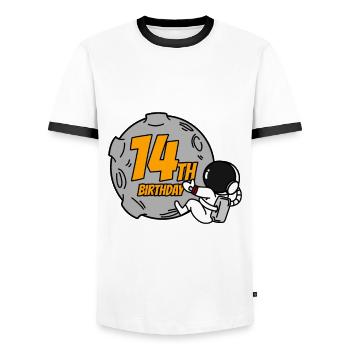 14e anniversaire Garçons Astronaute Anniversaire - T-shirt contrasté Homme - blanc/noir - Devant - AI Model Female 172 light (172cm) & AI Model Male 178 dark (178cm)