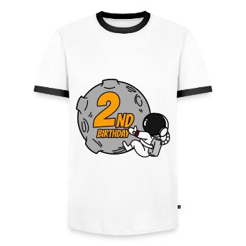 2 Anniversaire Garçon Astronaute - T-shirt contrasté Homme - blanc/noir - Devant - AI Model Female 172 light (172cm) & AI Model Male 178 dark (178cm)