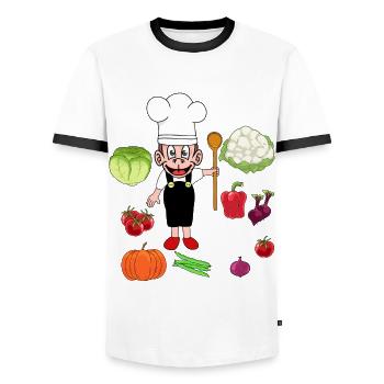 Koch Köchin Köche Gemüse Gastgeber Vegetarisch - Männer Kontrast-T-Shirt - Weiß/Schwarz - Vorne - AI Model Female 172 light (172cm) & AI Model Male 178 dark (178cm)