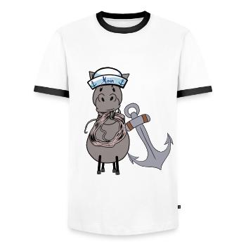 maritim Seepferd Pferd Matrose Seemann Moin Kind - Männer Kontrast-T-Shirt - Weiß/Schwarz - Vorne - AI Model Female 172 light (172cm) & AI Model Male 178 dark (178cm)