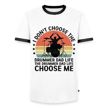 Le batteur Drummer Dad Life Choose Me Drumming Drum - T-shirt contrasté Homme - blanc/noir - Devant - AI Model Female 172 light (172cm) & AI Model Male 178 dark (178cm)