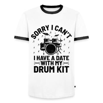 Sorry I Can't I Have A Date With My Drum Kit Drumm - Men's Ringer Shirt - white/black - Front - AI Model Female 172 light (172cm) & AI Model Male 178 dark (178cm)