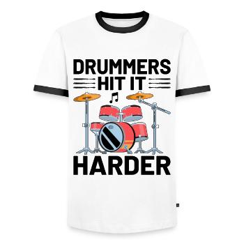 Drummers Hit It Harder Drummer Drum Drumming - Men's Ringer Shirt - white/black - Front - AI Model Female 172 light (172cm) & AI Model Male 178 dark (178cm)