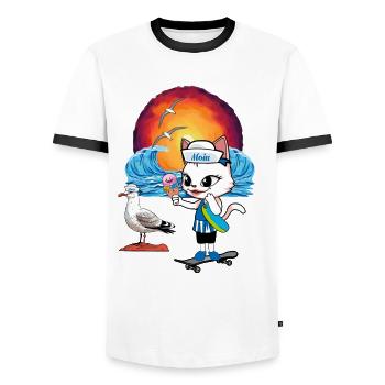 Cat Seagull Seagulls Moin Cats Skater Cream Cone - Men's Ringer Shirt - white/black - Front - AI Model Female 172 light (172cm) & AI Model Male 178 dark (178cm)