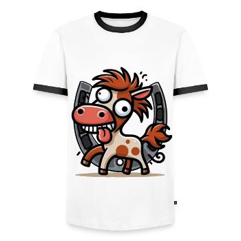 Lustiges Pferd Hufeisen Pferde Gaul Kind Kinder - Männer Kontrast-T-Shirt - Weiß/Schwarz - Vorne - AI Model Female 172 light (172cm) & AI Model Male 178 dark (178cm)
