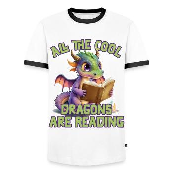 Alle Coolen Kids Lesen Drachen - Männer Kontrast-T-Shirt - Weiß/Schwarz - Vorne - AI Model Female 172 light (172cm) & AI Model Male 178 dark (178cm)