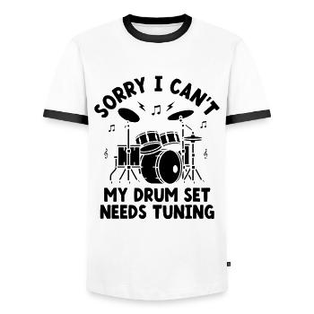 Sorry I Can't My Drum Set Needs Tuning Drummer Dru - Men's Ringer Shirt - white/black - Front - AI Model Female 172 light (172cm) & AI Model Male 178 dark (178cm)