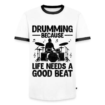 Drumming Because Life Needs A Good Beat Drum Drumm - Men's Ringer Shirt - white/black - Front - AI Model Female 172 light (172cm) & AI Model Male 178 dark (178cm)