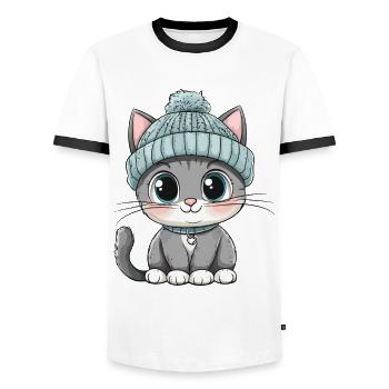 Cat Cute Cute Baby Kids Animal Cartoon - Men's Ringer Shirt - white/black - Front - AI Model Female 172 light (172cm) & AI Model Male 178 dark (178cm)