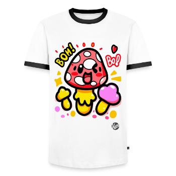 Lustige bunte Kawaii-Pilze - Männer Kontrast-T-Shirt - Weiß/Schwarz - Vorne - AI Model Female 172 light (172cm) & AI Model Male 178 dark (178cm)