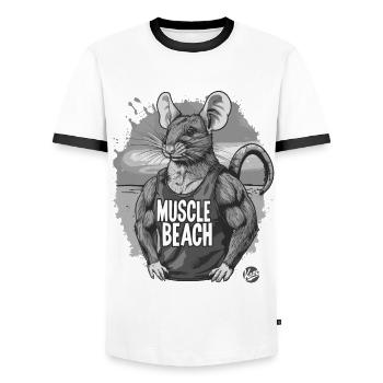 Rétro Bodybuilder Muscle Rat de plage - T-shirt contrasté Homme - blanc/noir - Devant - AI Model Female 172 light (172cm) & AI Model Male 178 dark (178cm)