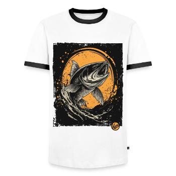 For anglers while fishing, a fish - Men's Ringer Shirt - white/black - Front - AI Model Female 172 light (172cm) & AI Model Male 178 dark (178cm)